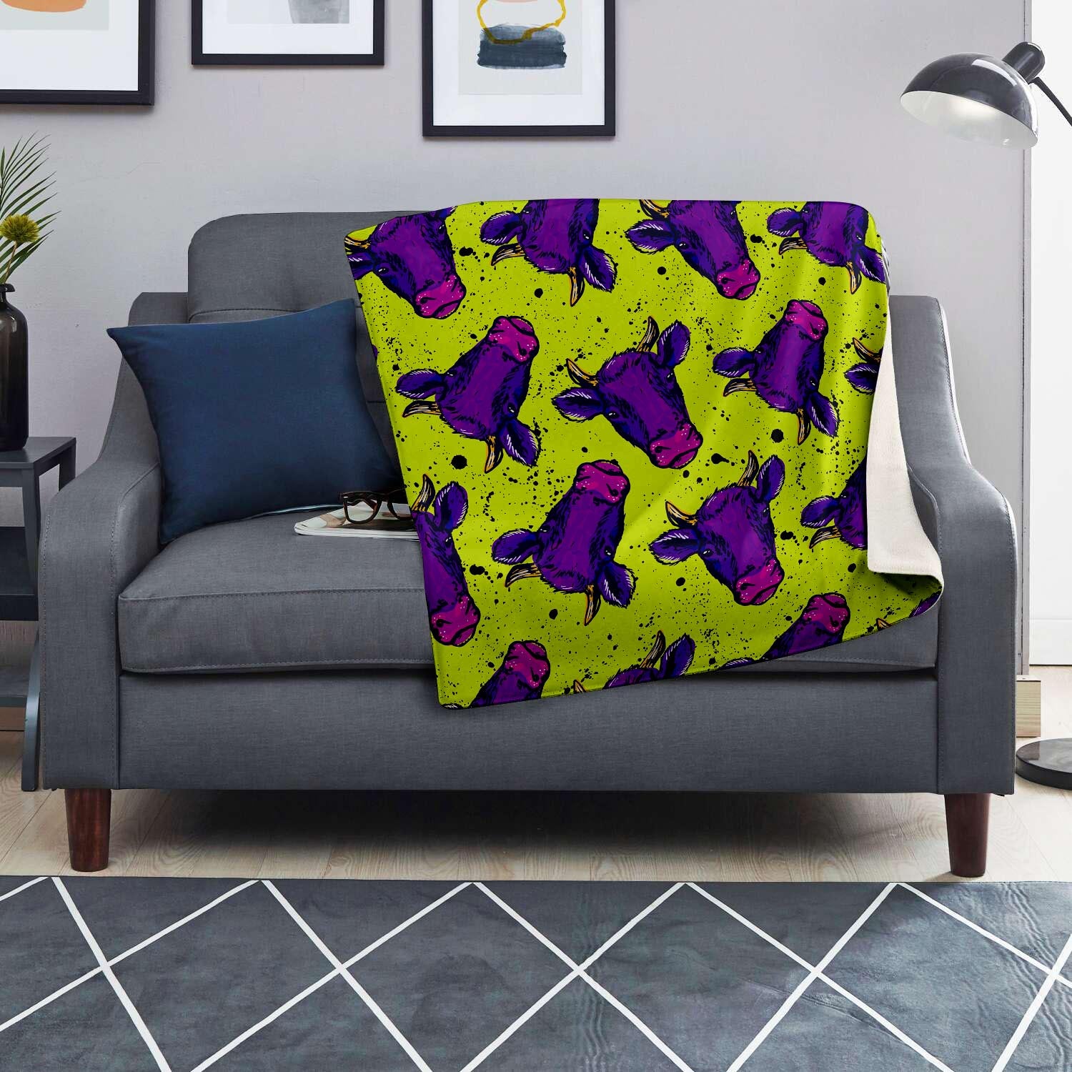 Abstract Neon Cow Print Blanket-grizzshop