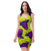 Abstract Neon Cow Print Bodycon Dress-grizzshop