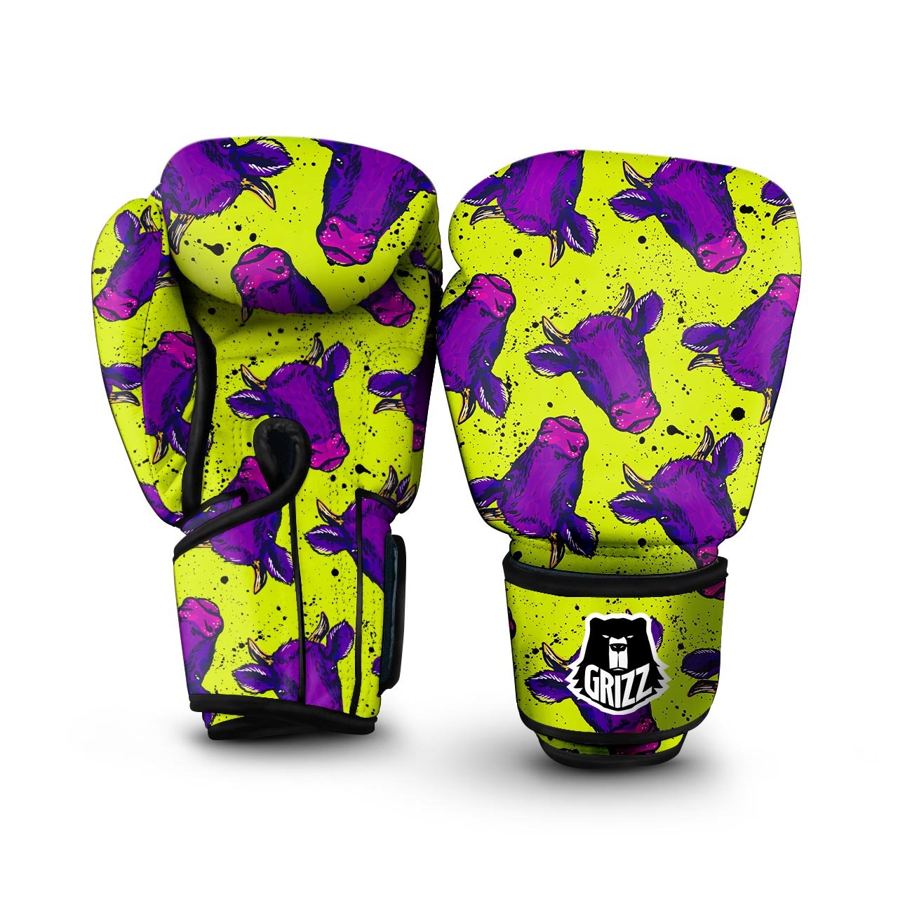 Abstract Neon Cow Print Boxing Gloves-grizzshop