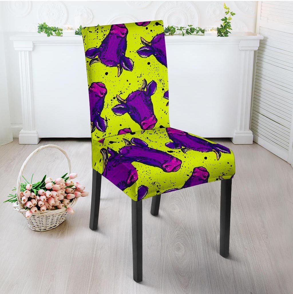 Abstract Neon Cow Print Chair Cover-grizzshop