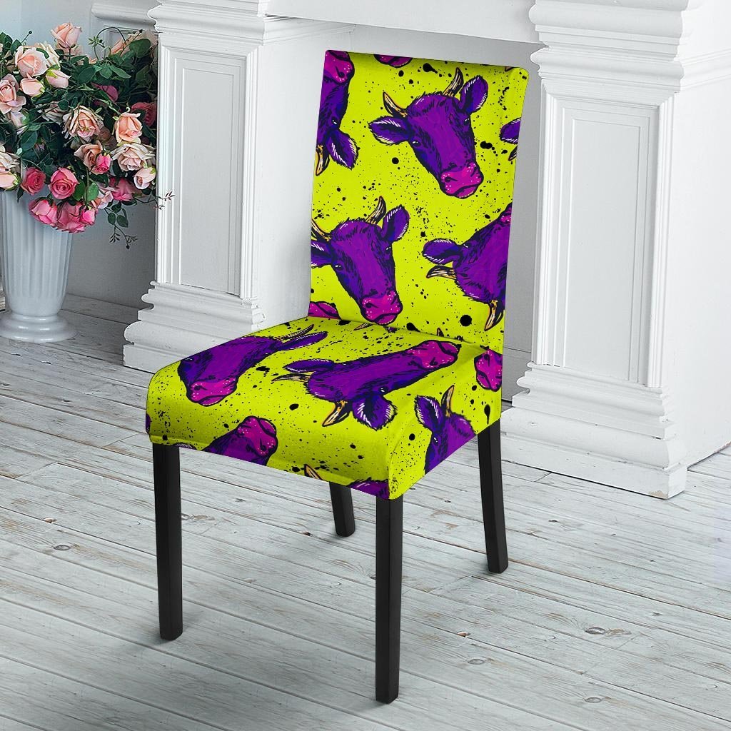 Abstract Neon Cow Print Chair Cover-grizzshop