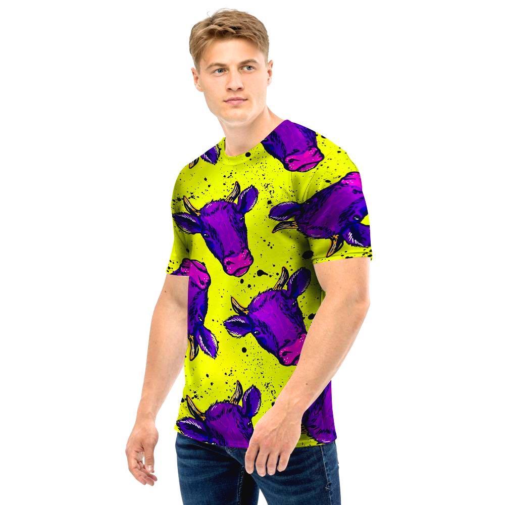 Abstract Neon Cow Print Men T Shirt-grizzshop