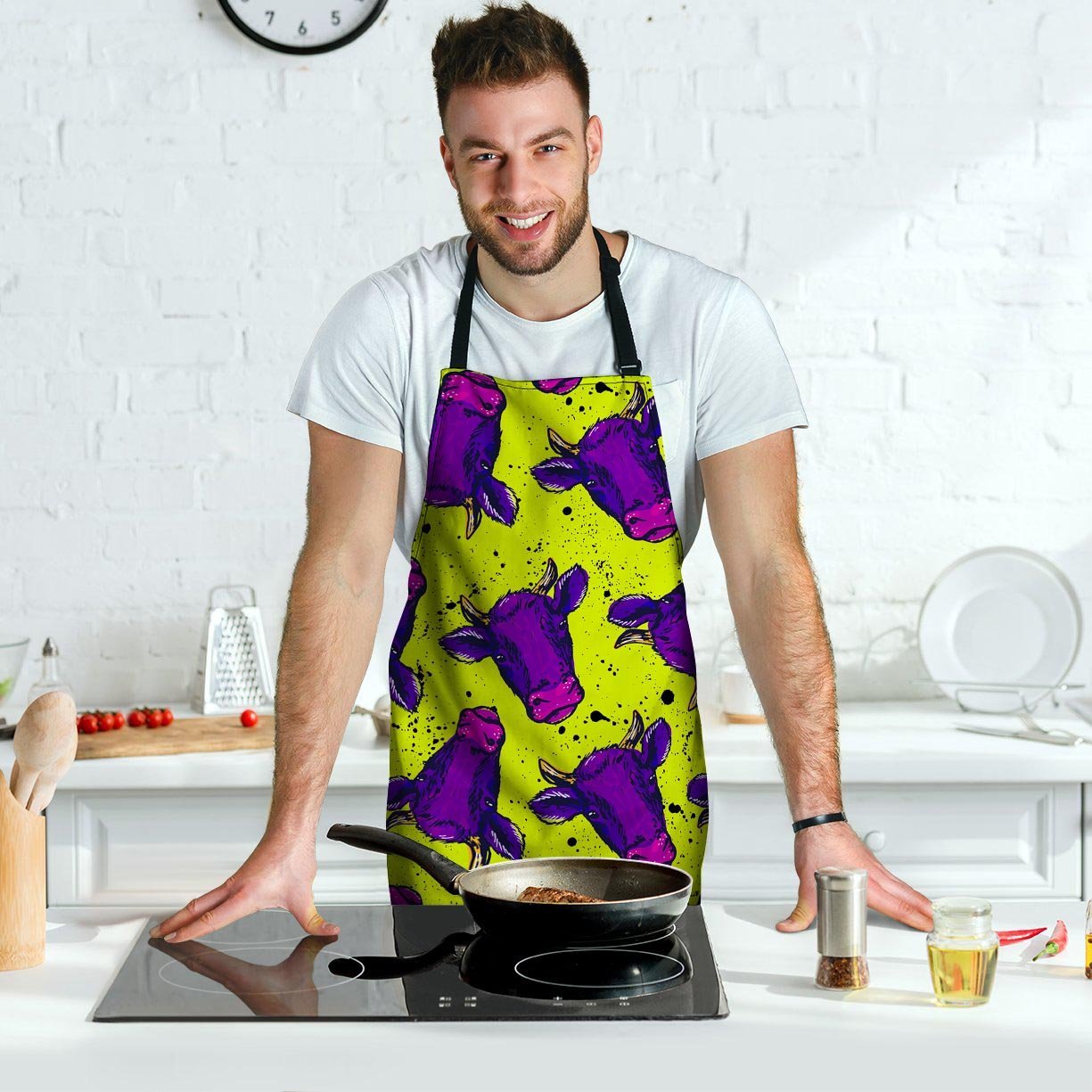 Abstract Neon Cow Print Men's Apron-grizzshop