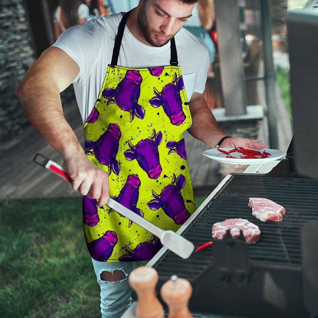 Abstract Neon Cow Print Men's Apron-grizzshop