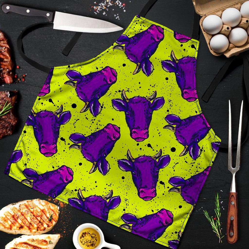 Abstract Neon Cow Print Men's Apron-grizzshop