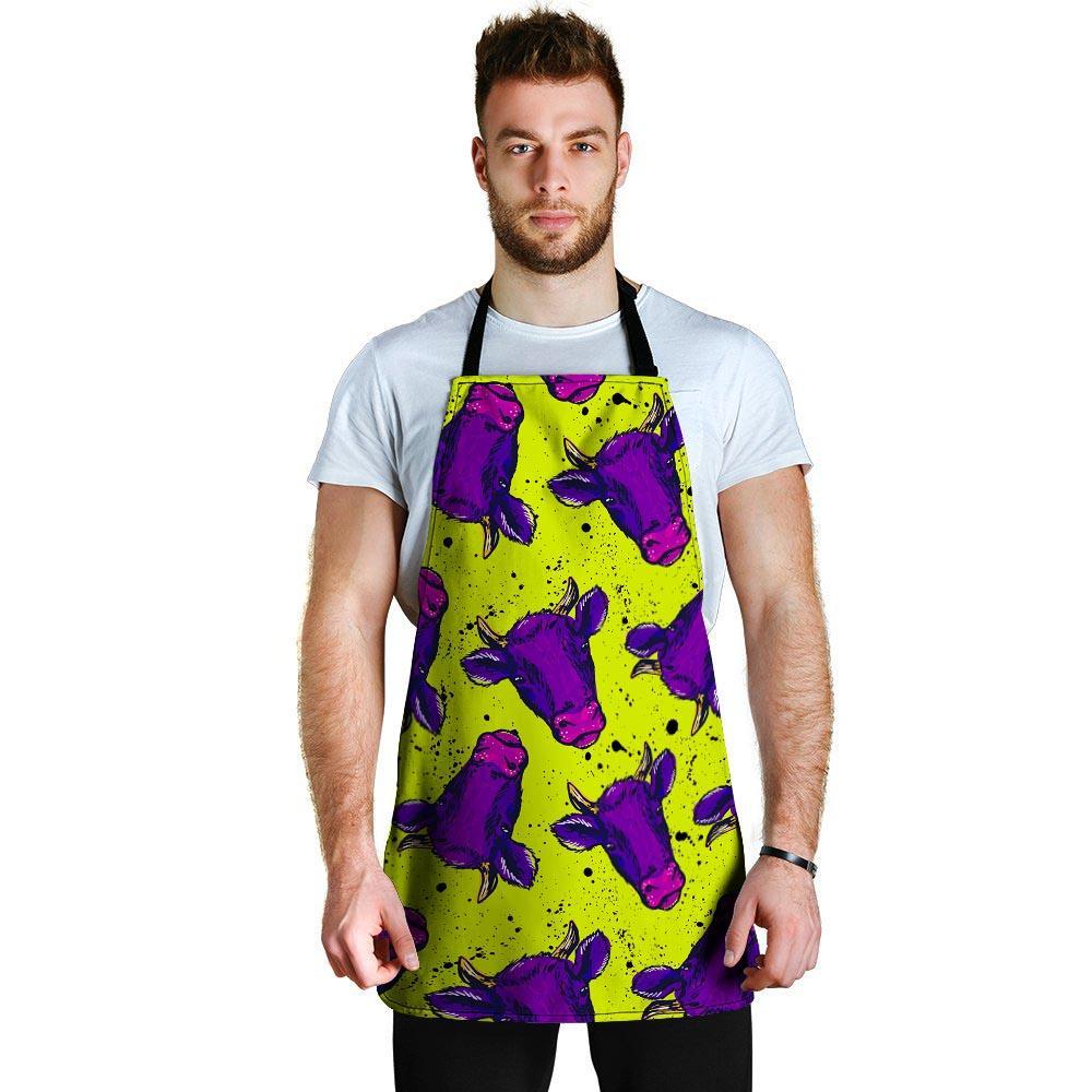 Abstract Neon Cow Print Men's Apron-grizzshop