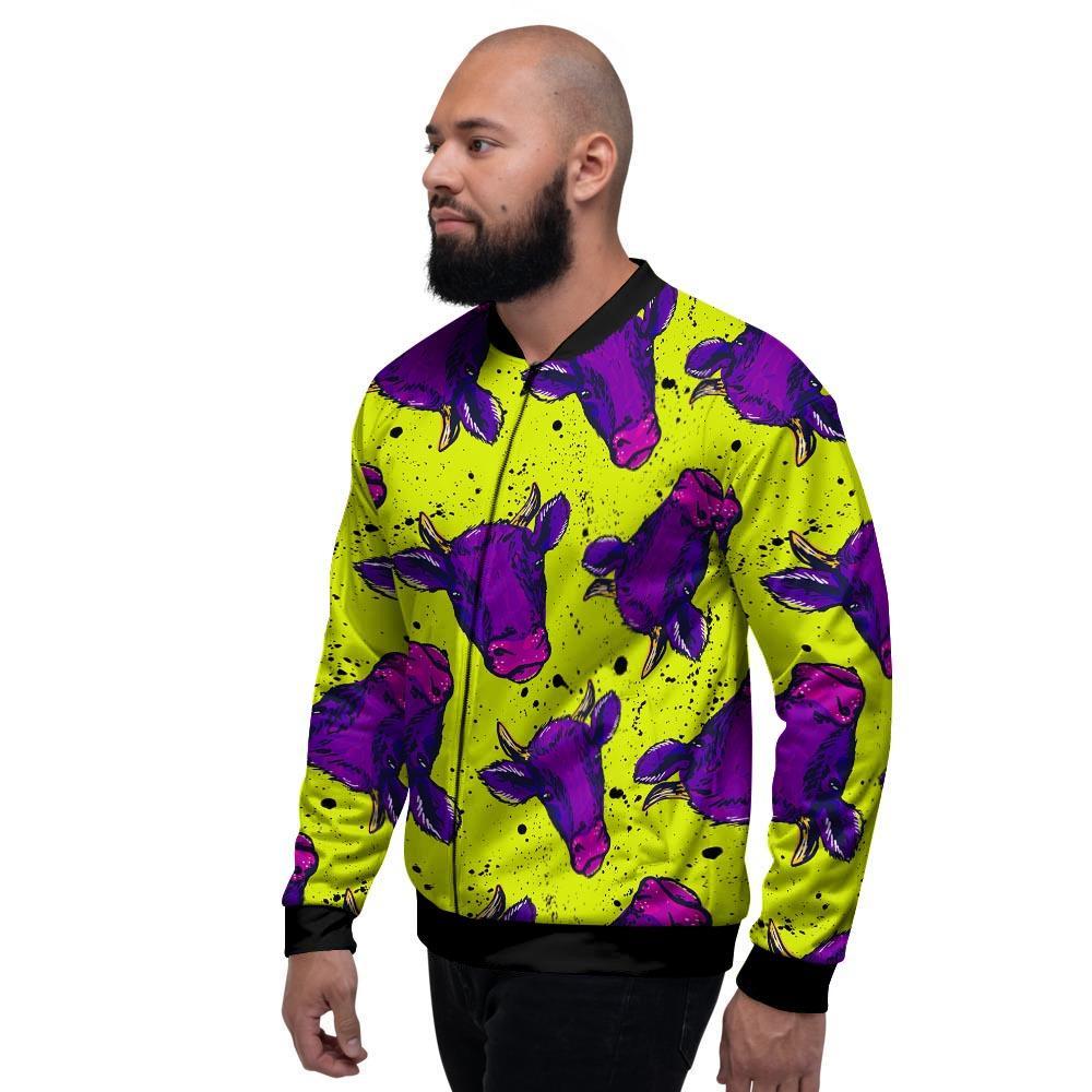 Abstract Neon Cow Print Men's Bomber Jacket-grizzshop