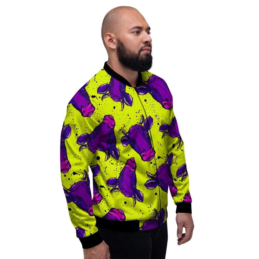 Abstract Neon Cow Print Men's Bomber Jacket-grizzshop