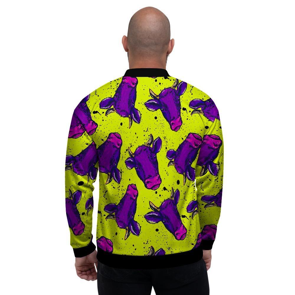 Abstract Neon Cow Print Men's Bomber Jacket-grizzshop