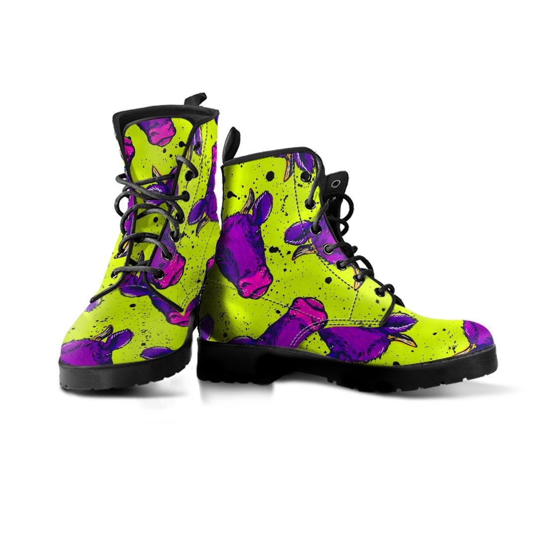 Abstract Neon Cow Print Men's Boots-grizzshop