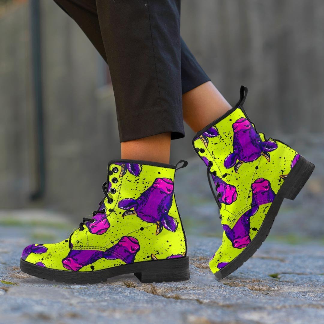 Abstract Neon Cow Print Men's Boots-grizzshop