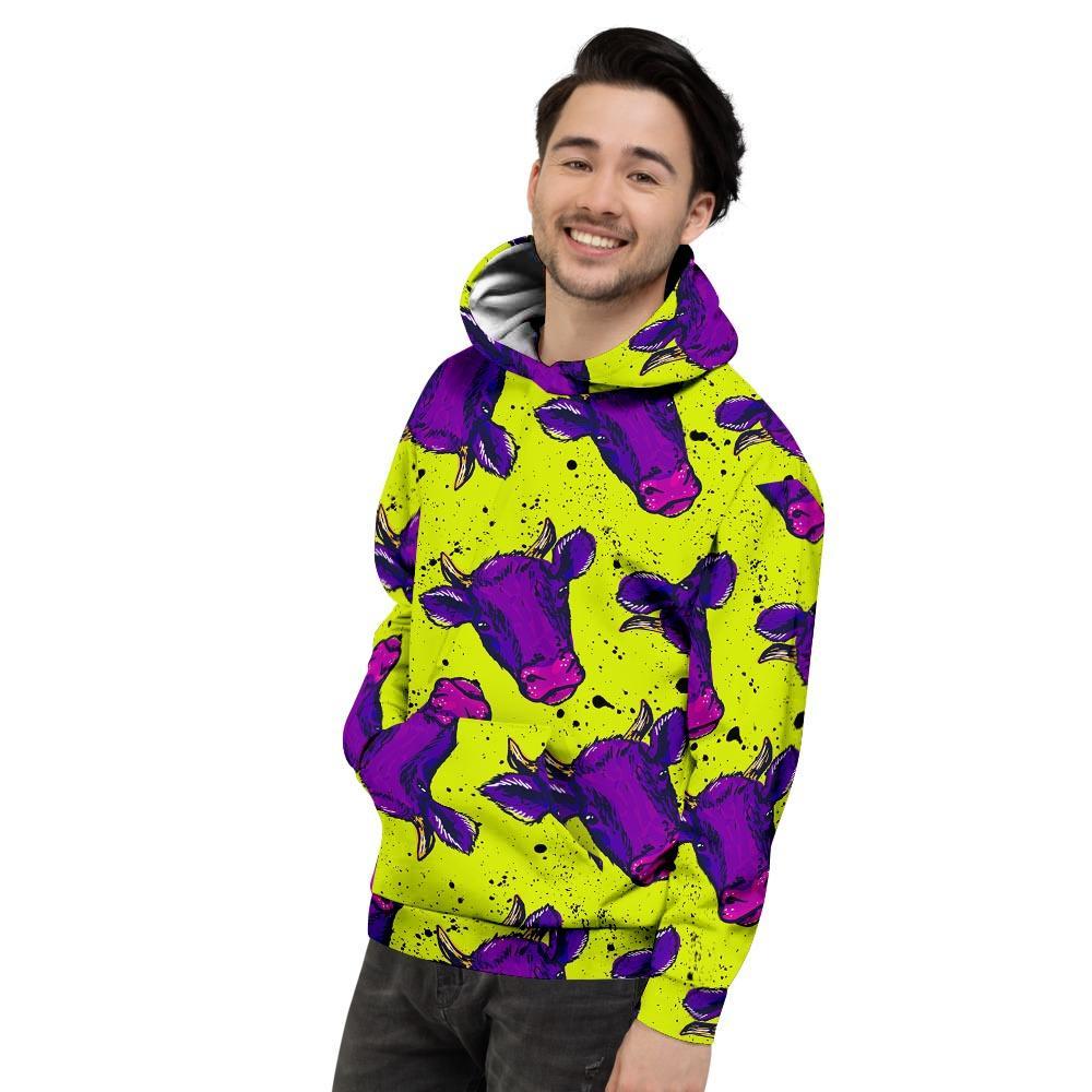 Abstract Neon Cow Print Men's Hoodie-grizzshop