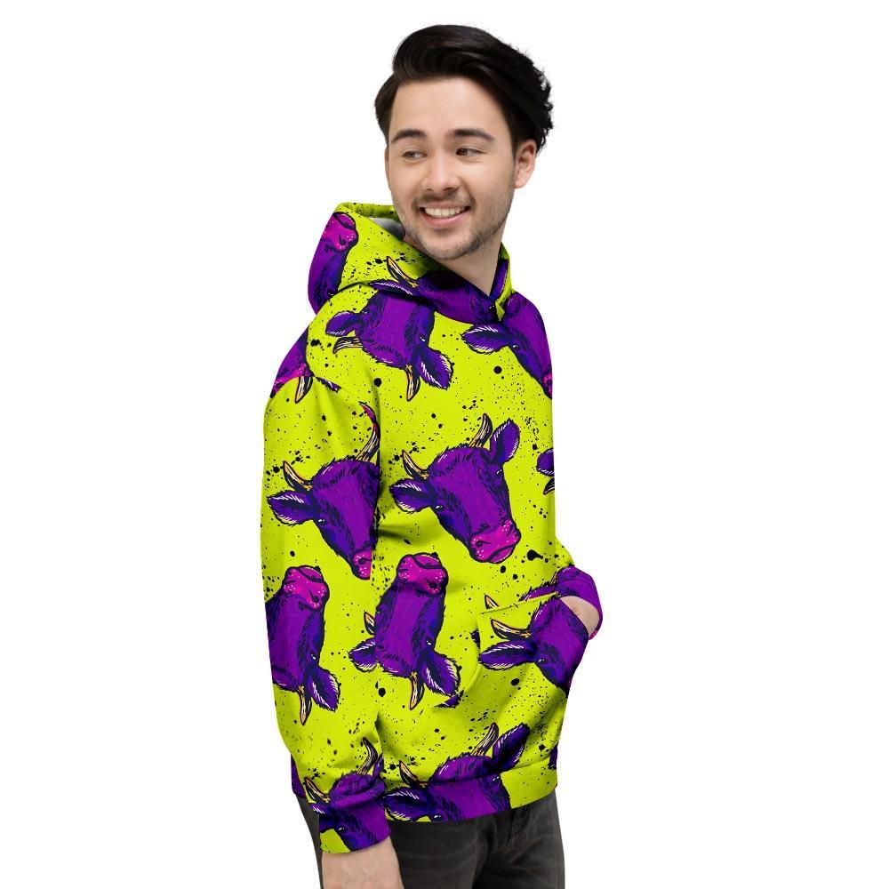 Abstract Neon Cow Print Men's Hoodie-grizzshop