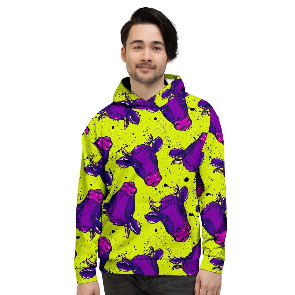 Abstract Neon Cow Print Men's Hoodie-grizzshop