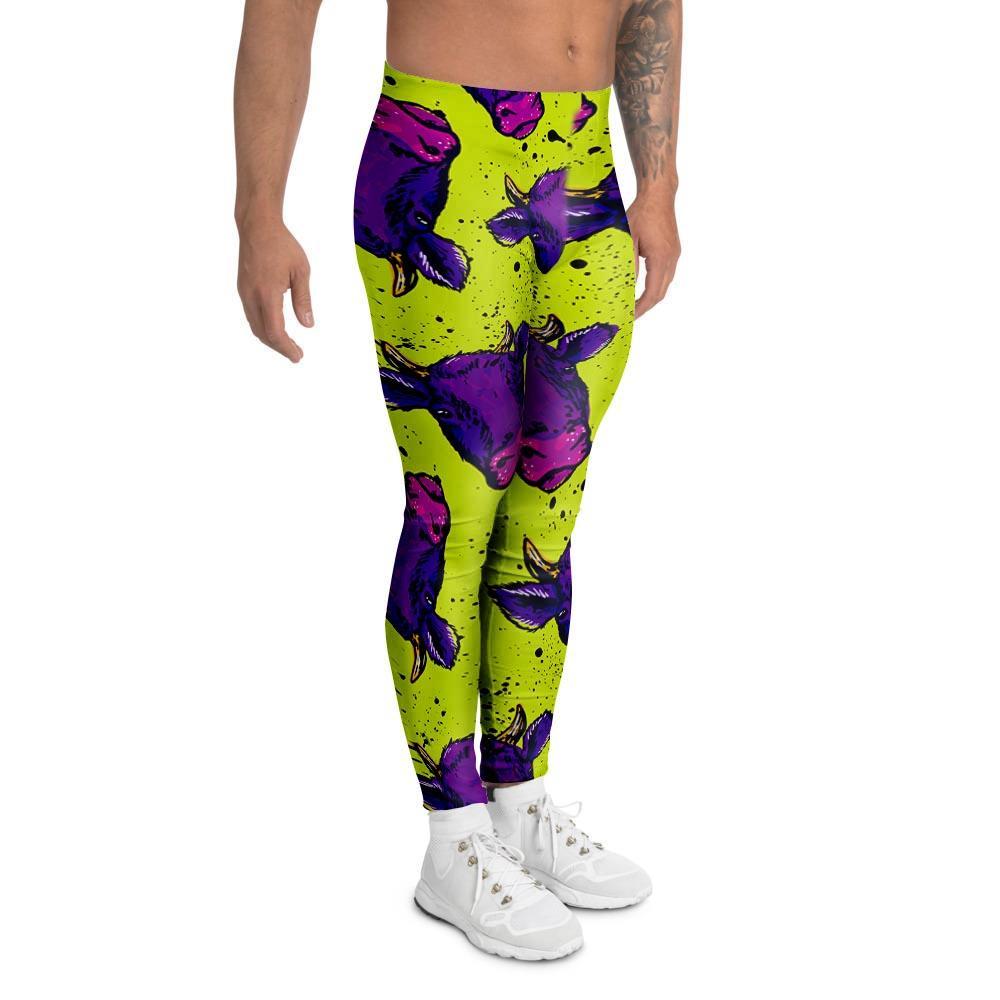 Abstract Neon Cow Print Men's Leggings-grizzshop