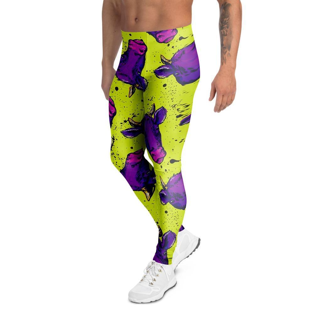 Abstract Neon Cow Print Men's Leggings-grizzshop