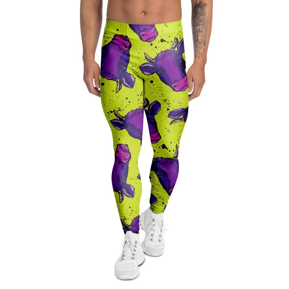 Abstract Neon Cow Print Men's Leggings-grizzshop