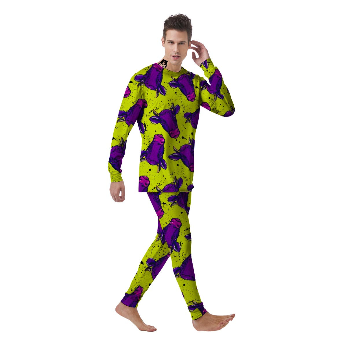 Abstract Neon Cow Print Men's Pajamas-grizzshop