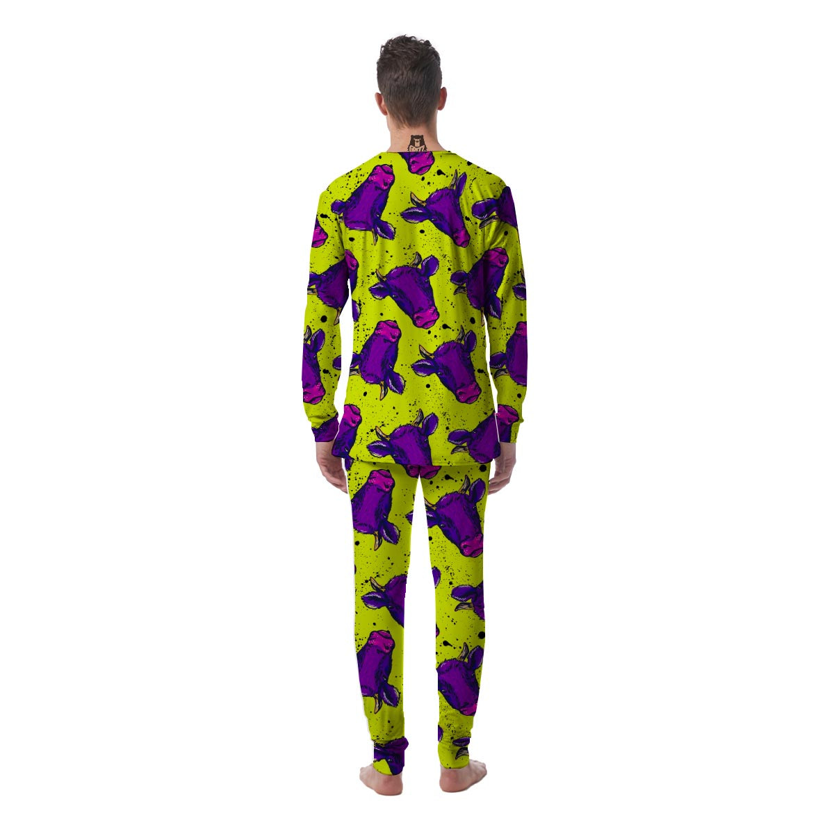 Abstract Neon Cow Print Men's Pajamas-grizzshop
