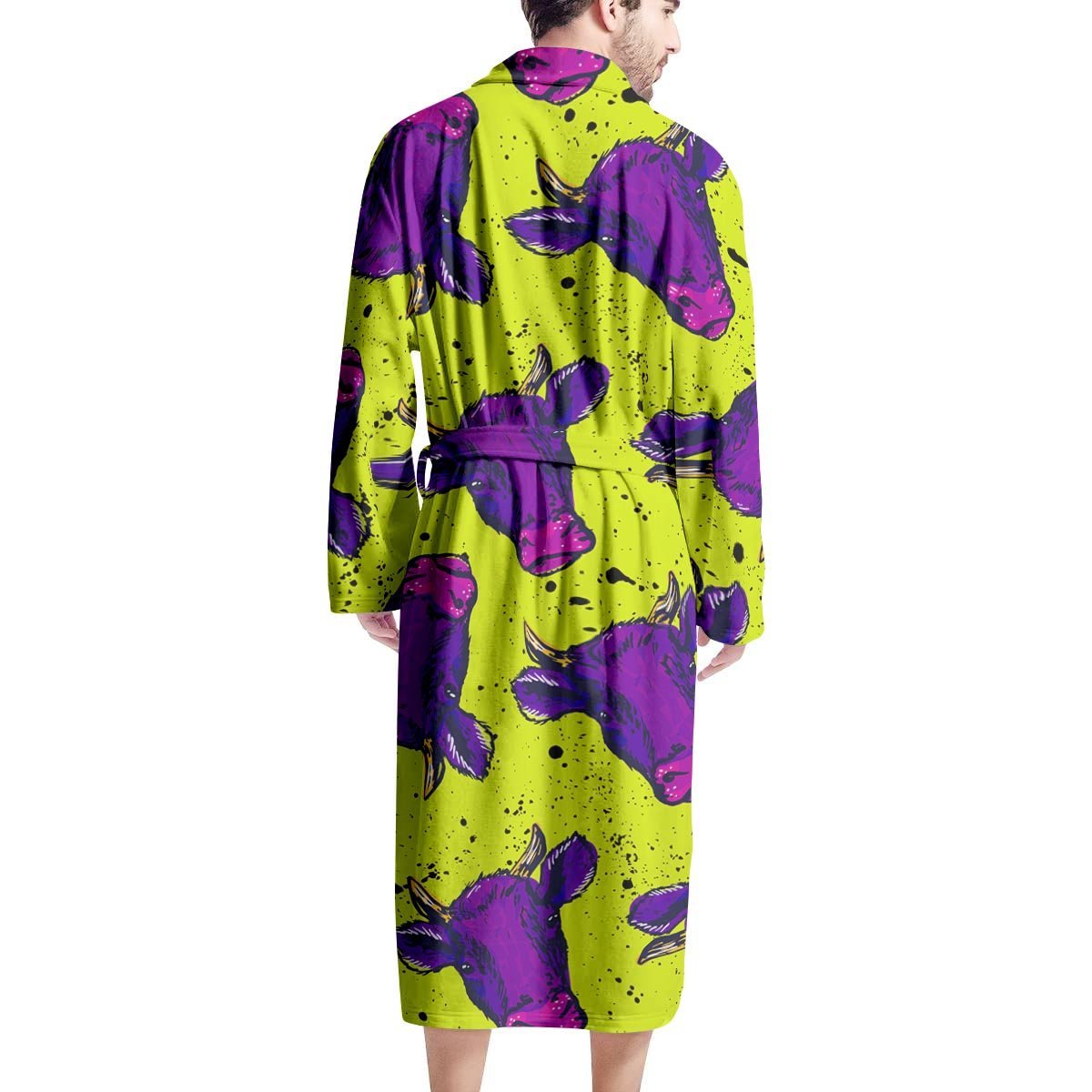 Abstract Neon Cow Print Men's Robe-grizzshop