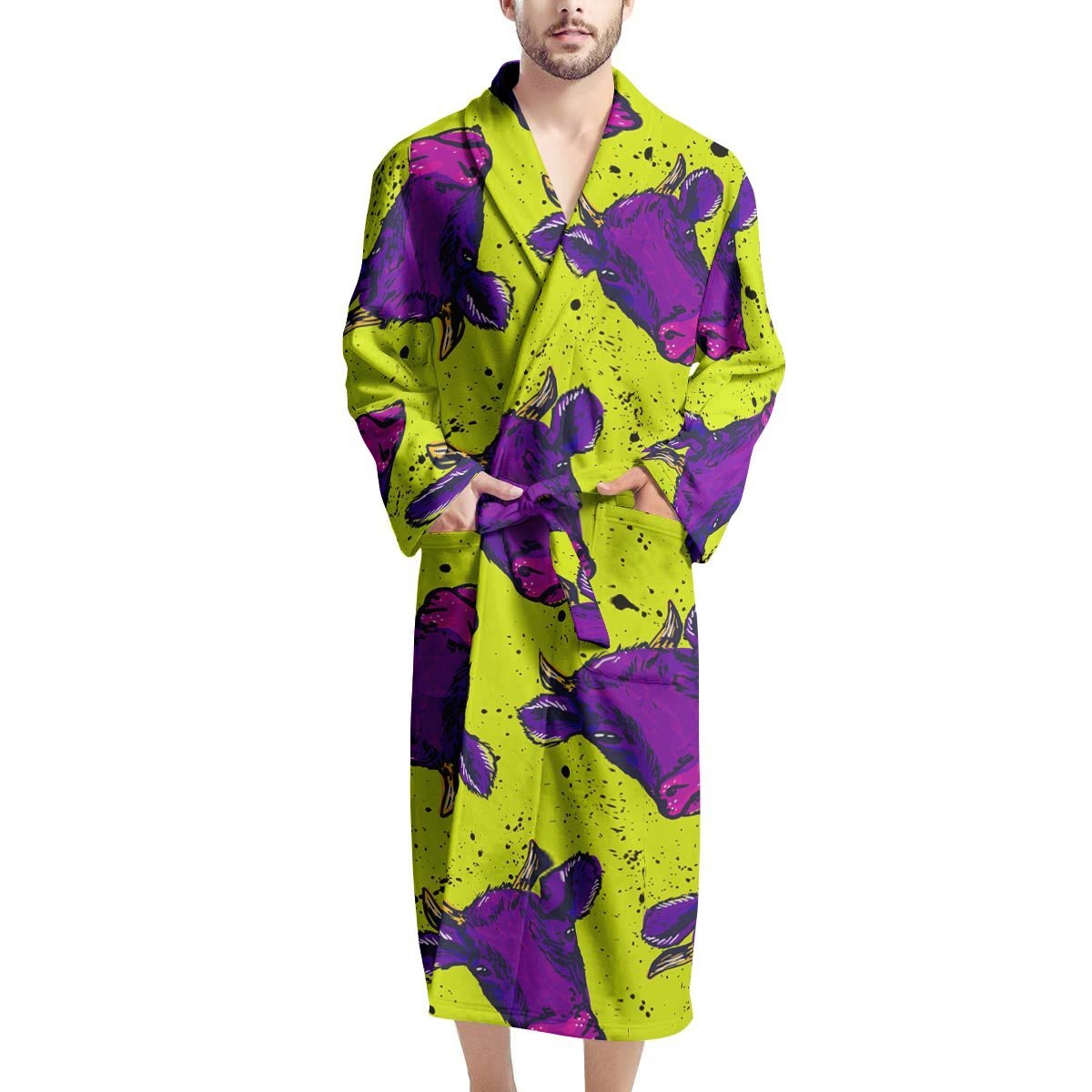 Abstract Neon Cow Print Men's Robe-grizzshop