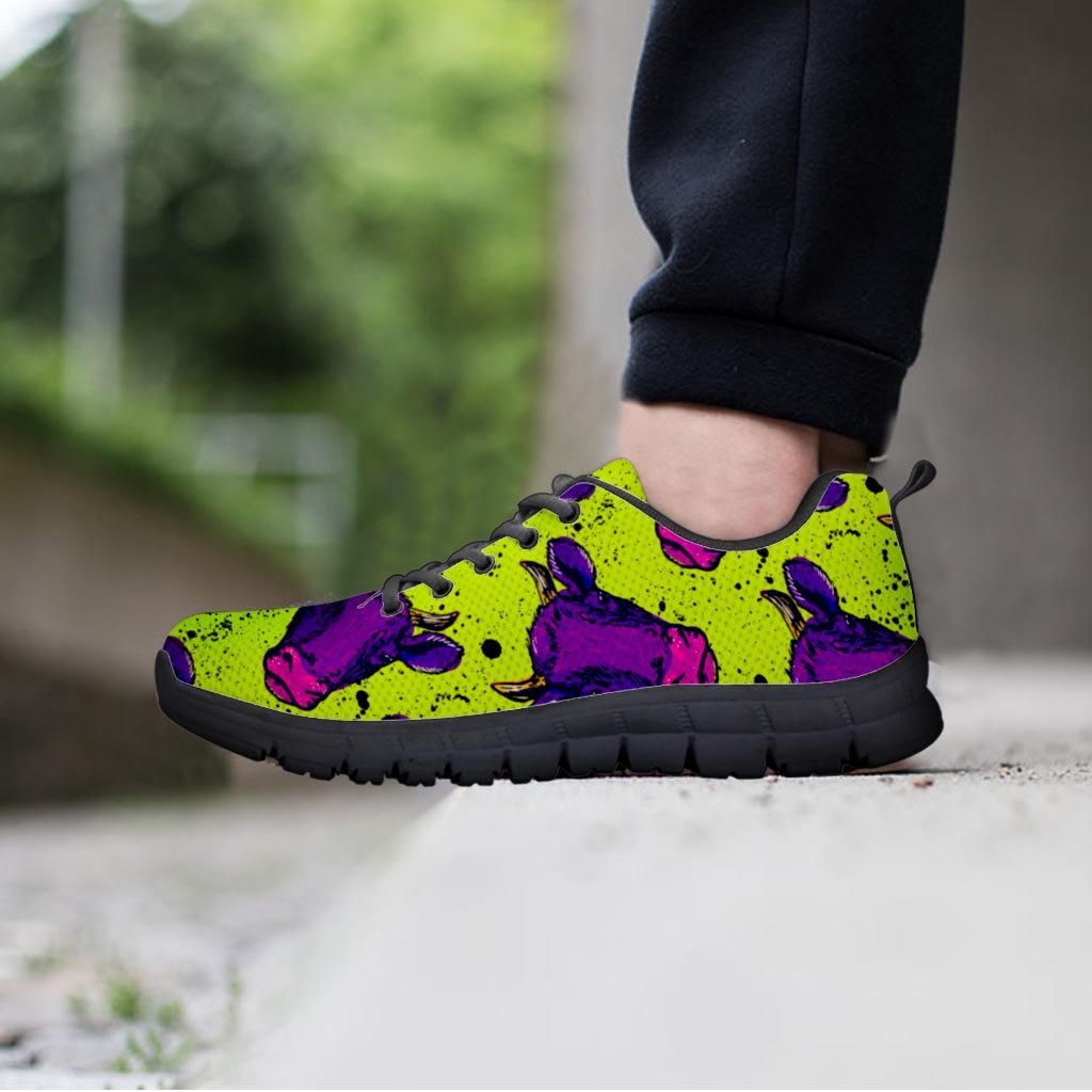 Abstract Neon Cow Print Men's Sneakers-grizzshop