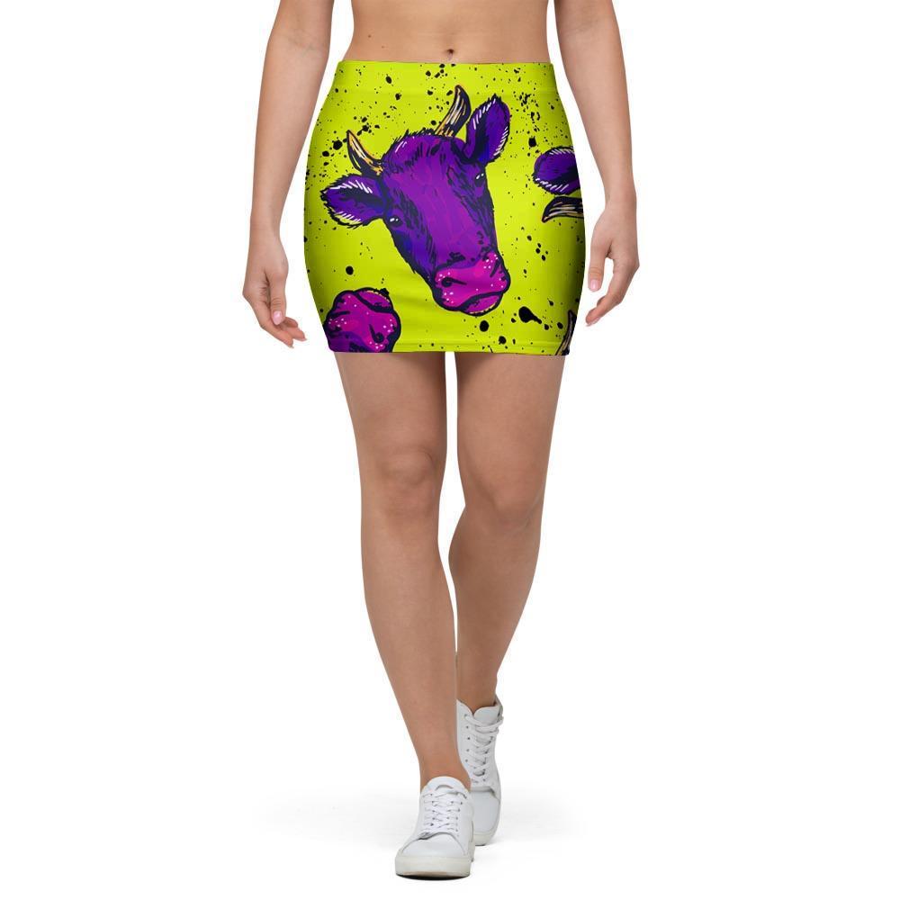 Abstract Neon Cow Print Mini Skirt-grizzshop