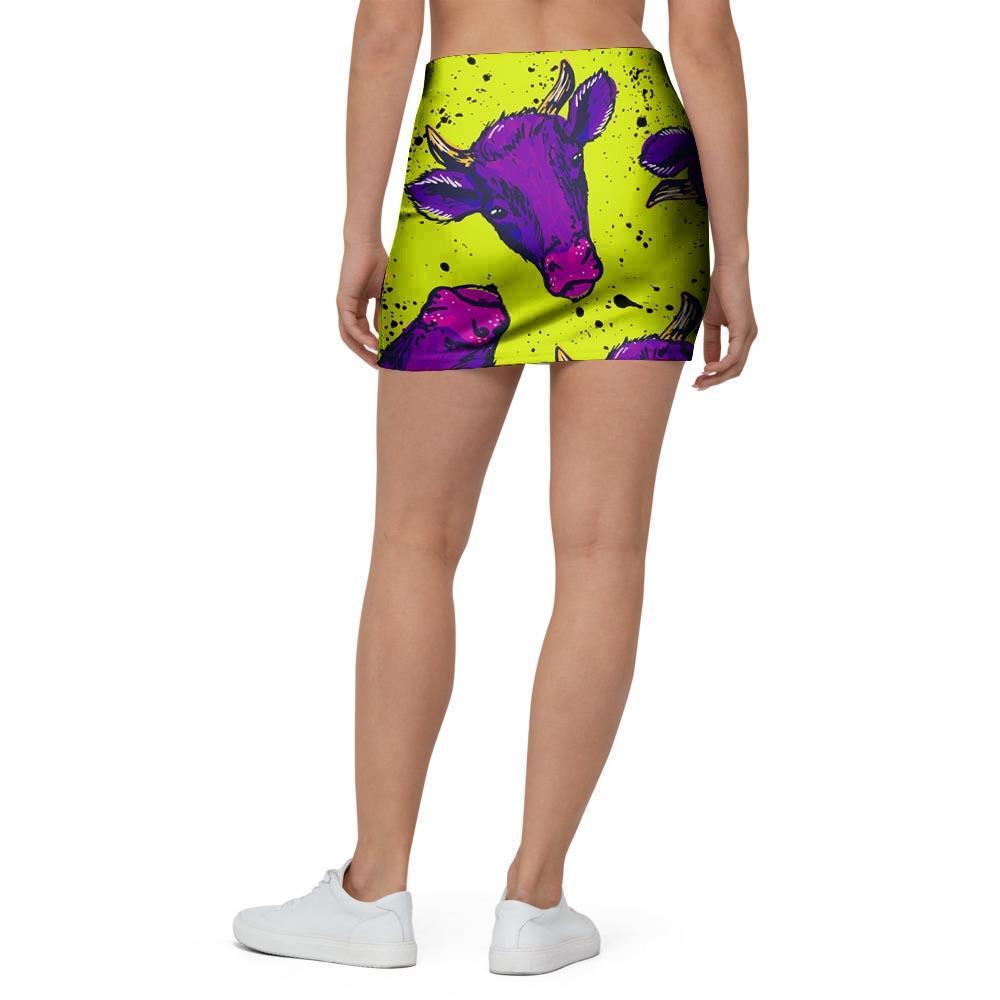 Abstract Neon Cow Print Mini Skirt-grizzshop