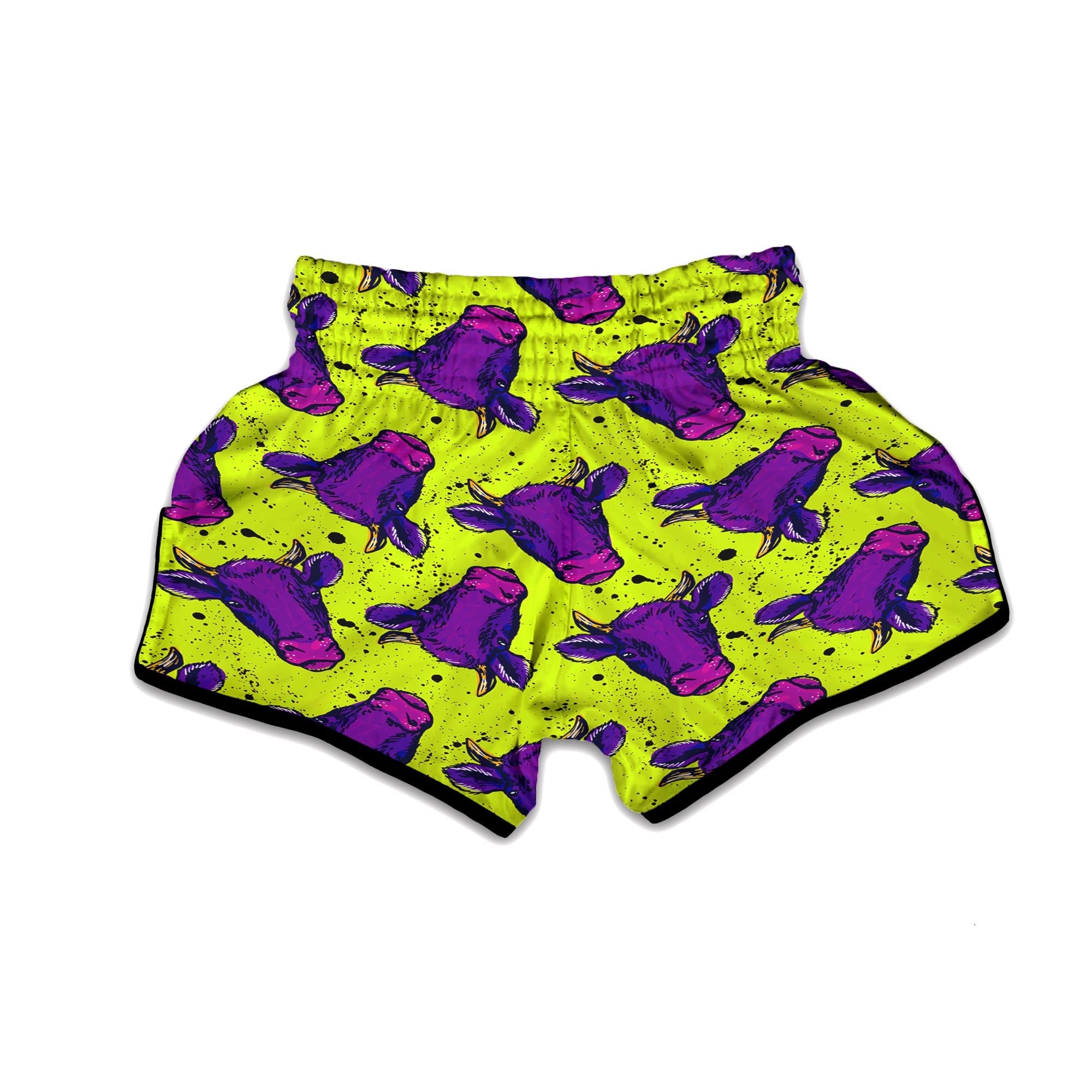 Abstract Neon Cow Print Muay Thai Boxing Shorts-grizzshop