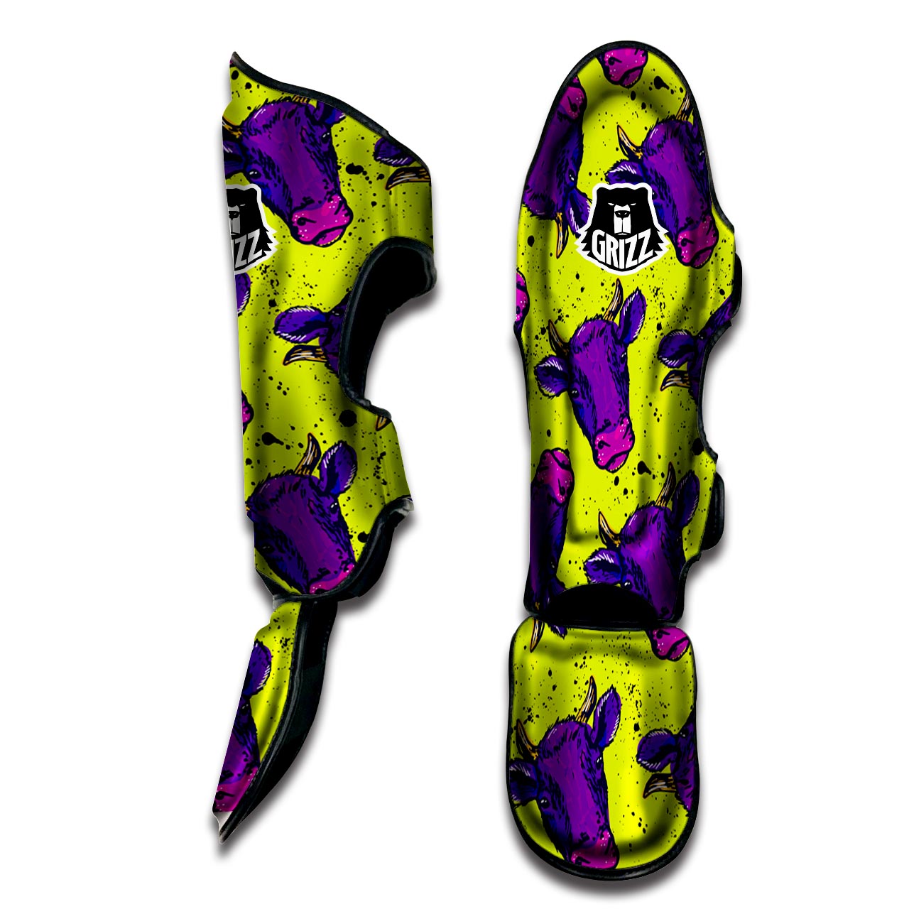 Abstract Neon Cow Print Muay Thai Shin Guard-grizzshop