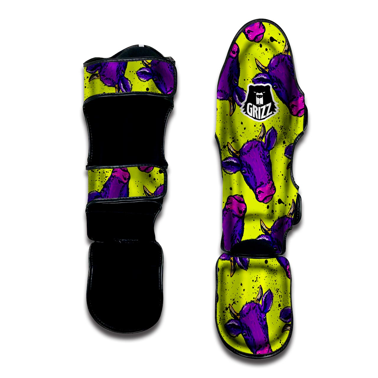 Abstract Neon Cow Print Muay Thai Shin Guard-grizzshop