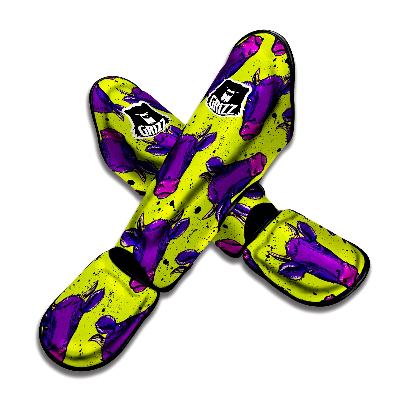 Abstract Neon Cow Print Muay Thai Shin Guard-grizzshop