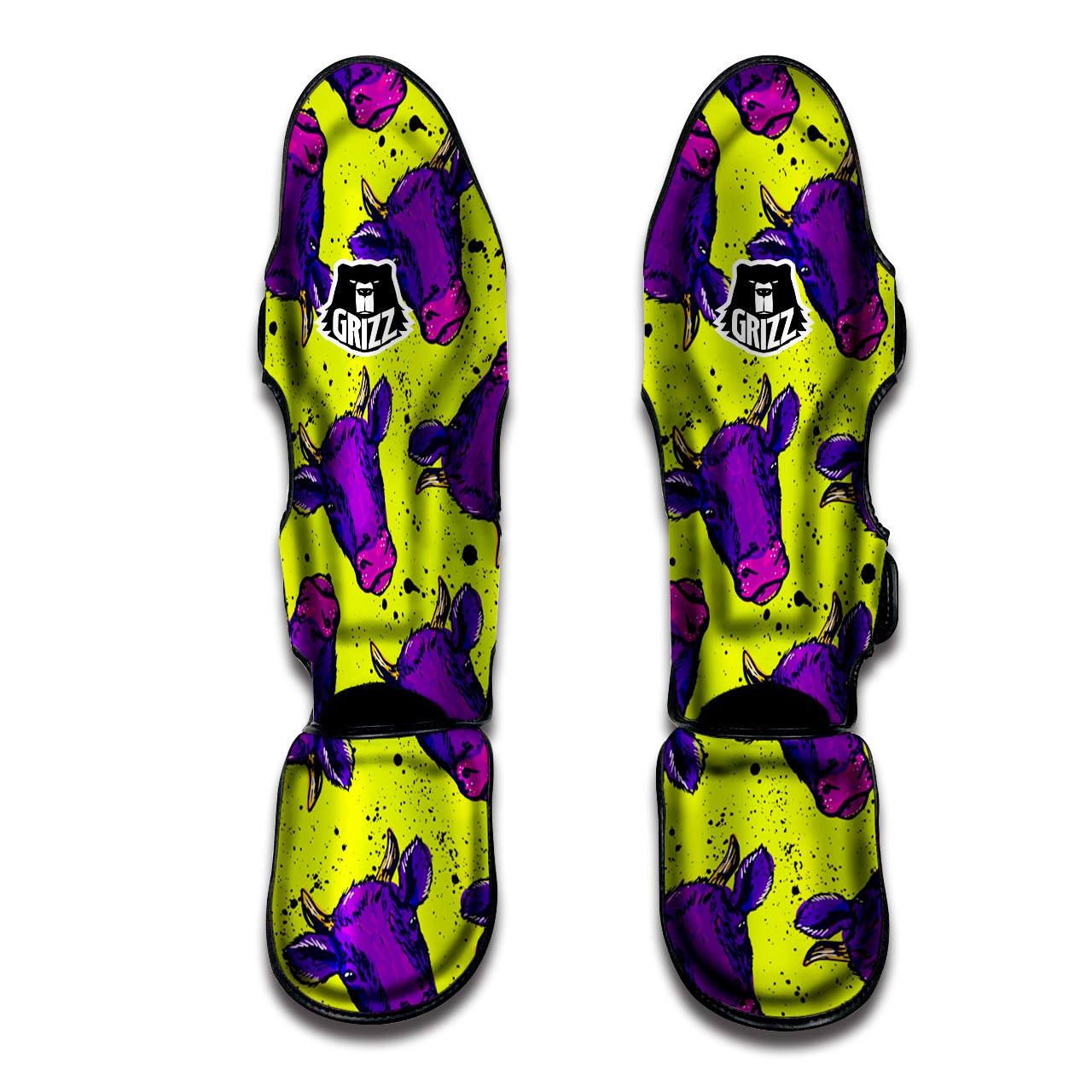 Abstract Neon Cow Print Muay Thai Shin Guard-grizzshop