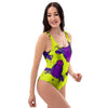 Abstract Neon Cow Print One Piece Swimsuite-grizzshop