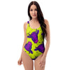 Abstract Neon Cow Print One Piece Swimsuite-grizzshop