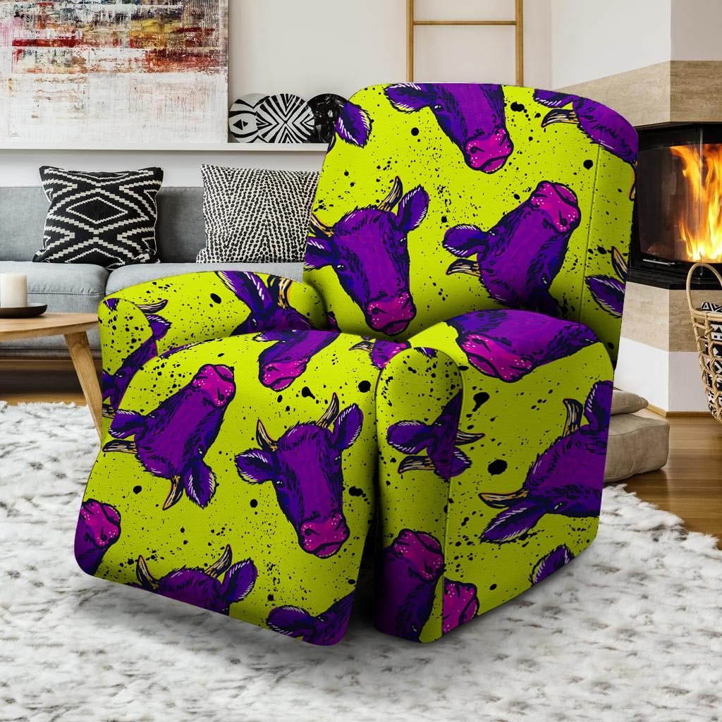 Abstract Neon Cow Print Recliner Cover-grizzshop