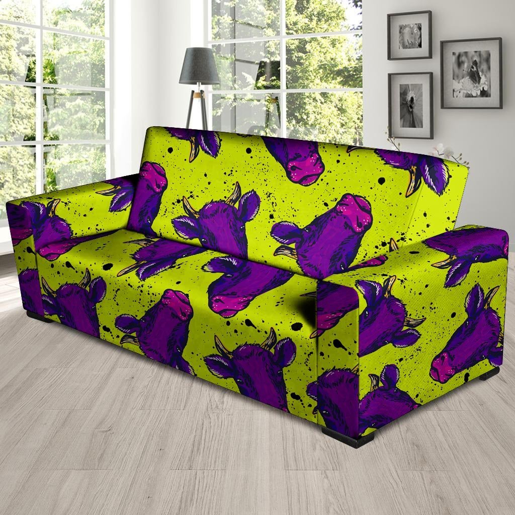 Abstract Neon Cow Print Sofa Cover-grizzshop