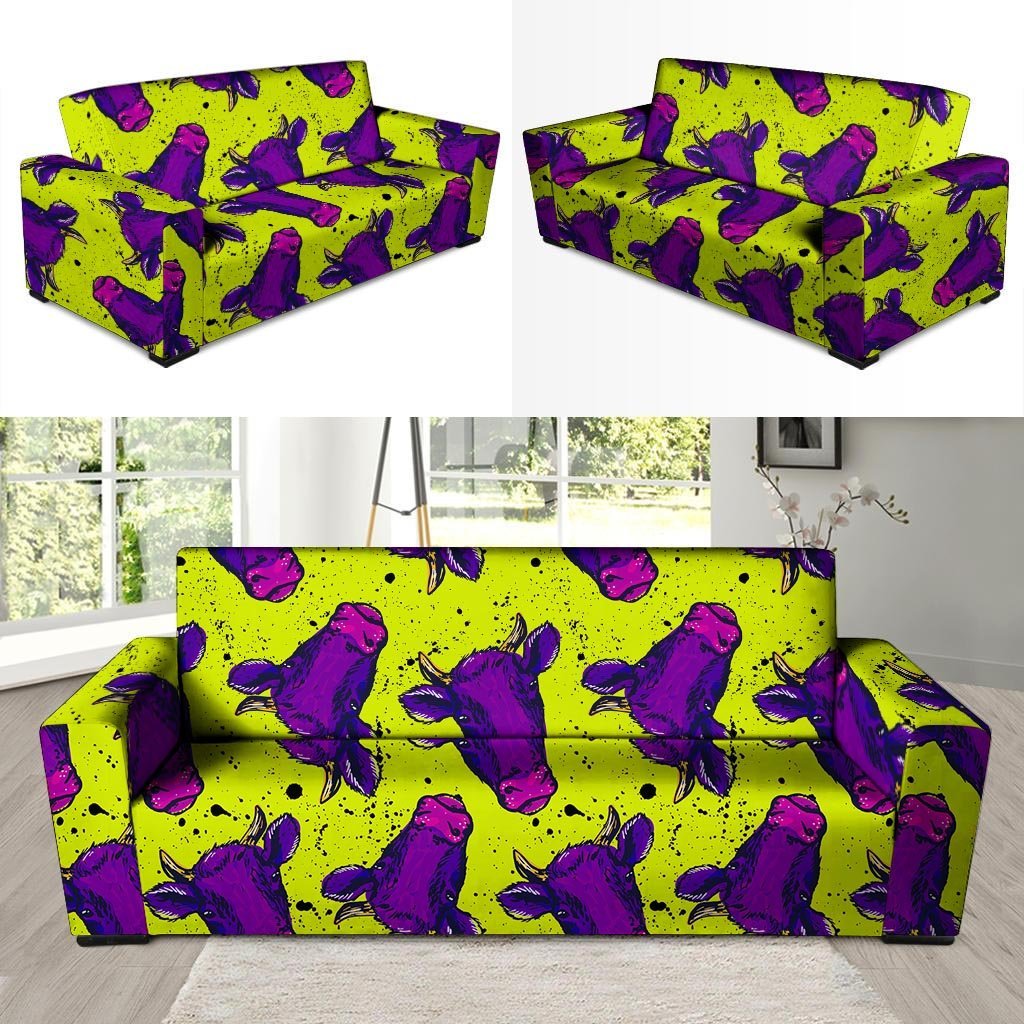 Abstract Neon Cow Print Sofa Cover-grizzshop