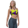 Abstract Neon Cow Print Sports Bra-grizzshop