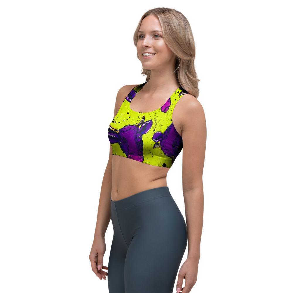 Abstract Neon Cow Print Sports Bra-grizzshop