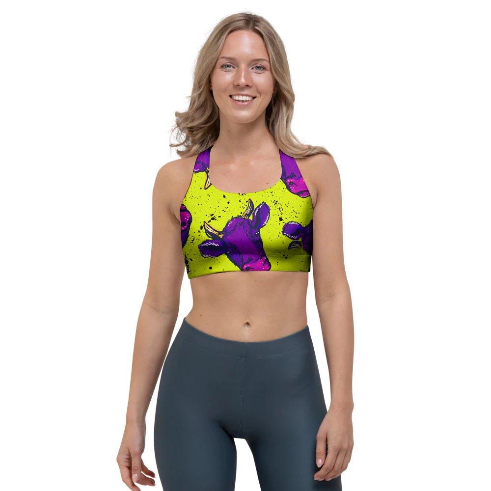 Abstract Neon Cow Print Sports Bra-grizzshop