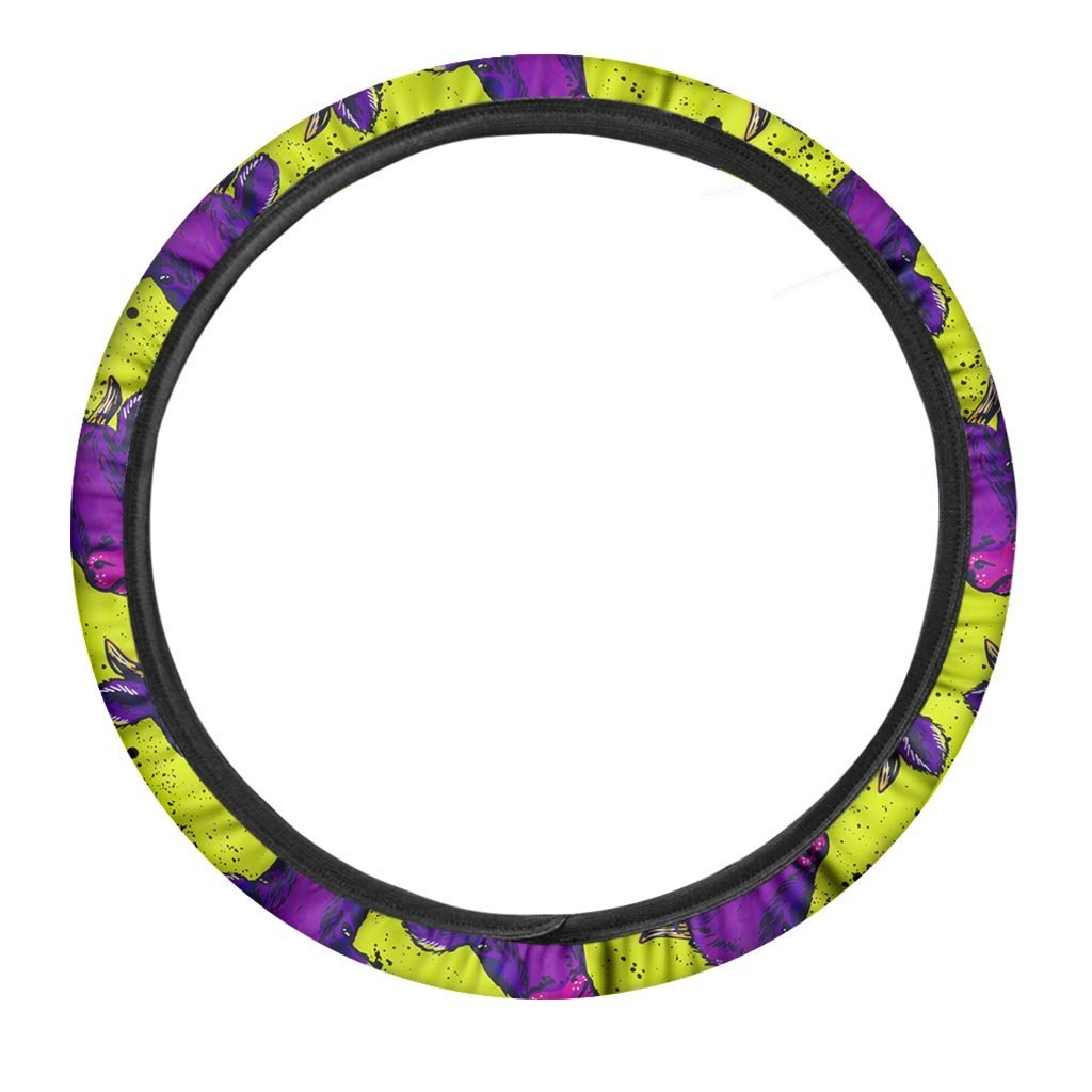 Abstract Neon Cow Print Steering Wheel Cover-grizzshop