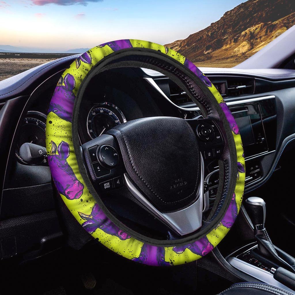 Abstract Neon Cow Print Steering Wheel Cover-grizzshop