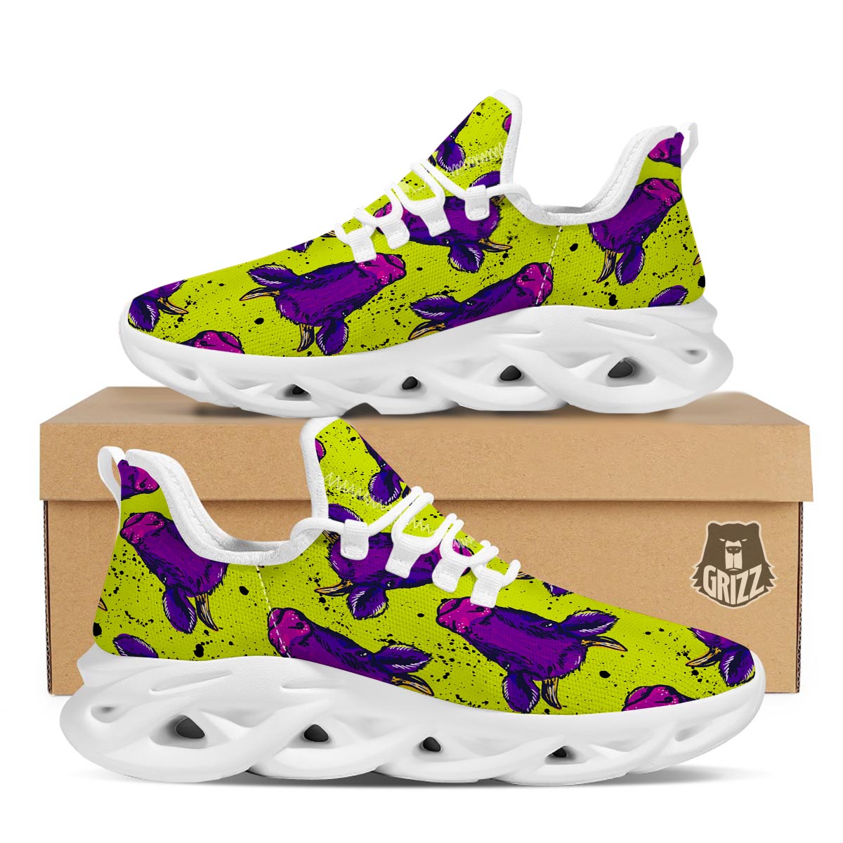 Abstract Neon Cow Print White Running Shoes-grizzshop