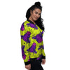 Abstract Neon Cow Print Women's Bomber Jacket-grizzshop