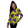 Abstract Neon Cow Print Women's Bomber Jacket-grizzshop