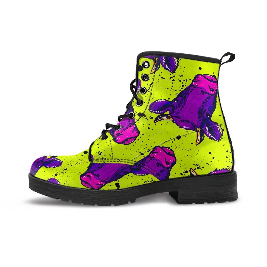 Abstract Neon Cow Print Women's Boots-grizzshop