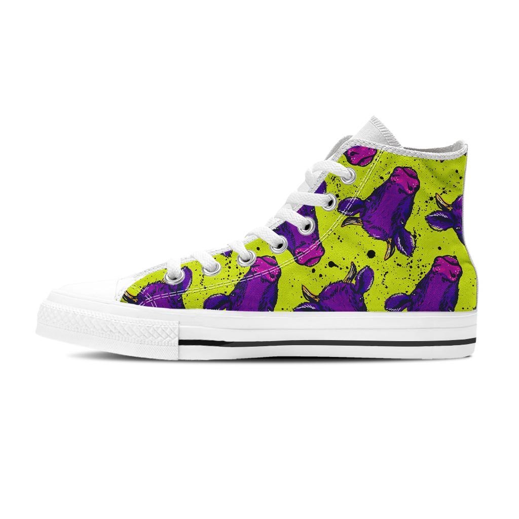 Abstract Neon Cow Print Women's High Top Shoes-grizzshop