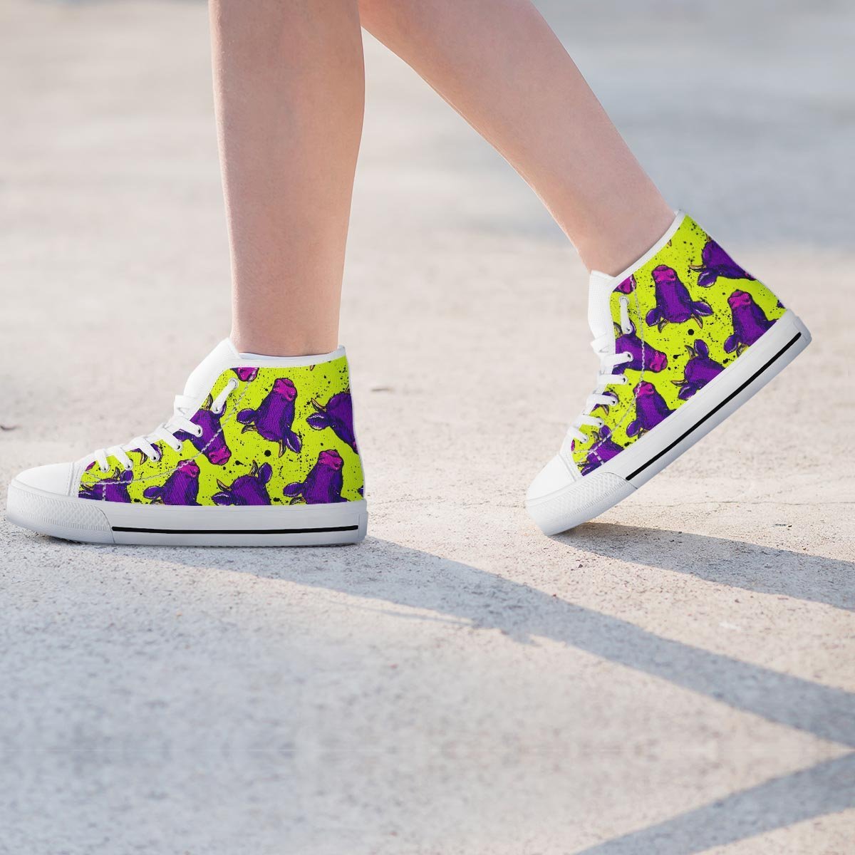 Abstract Neon Cow Print Women's High Top Shoes-grizzshop