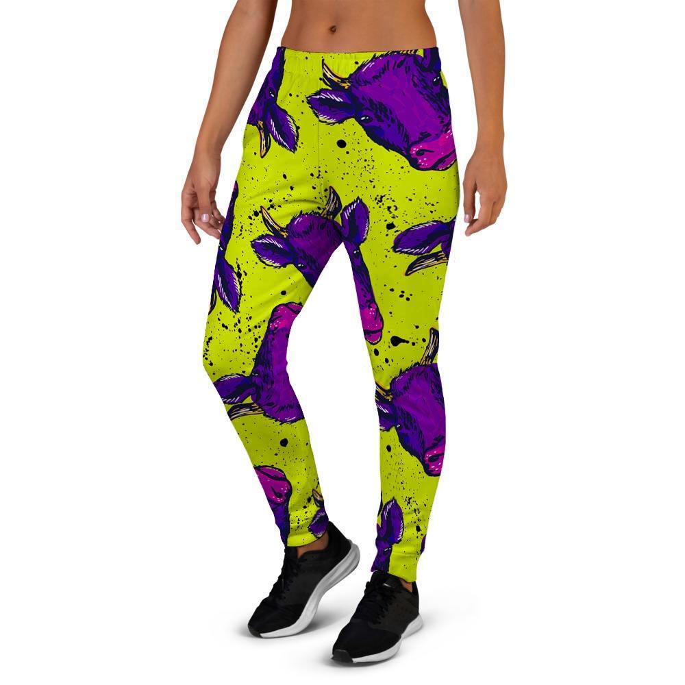 Abstract Neon Cow Print Women's Joggers-grizzshop